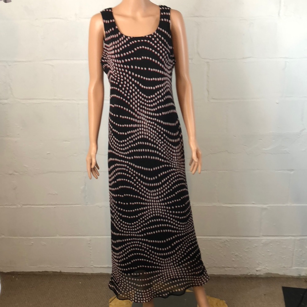 Mary McFadden Collection Polka Dot Maxi Dress Size 12 Black Red White #f17
